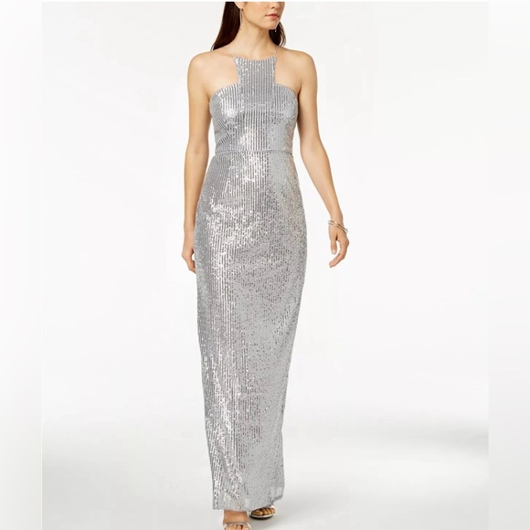 Nwt Adrianna Papell Sequin Cutaway Gown Silver women’s Size 8  US  $ 219 - Picture 3 of 16